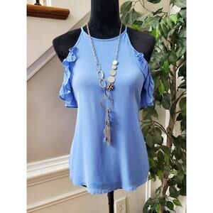 Naked Zebra Women Sky Blue Polyester Round Neck Sleeveless Top Blouse Size Small